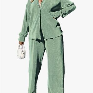 Mint Green Two-Piece Button-Up Lounge Set - Women